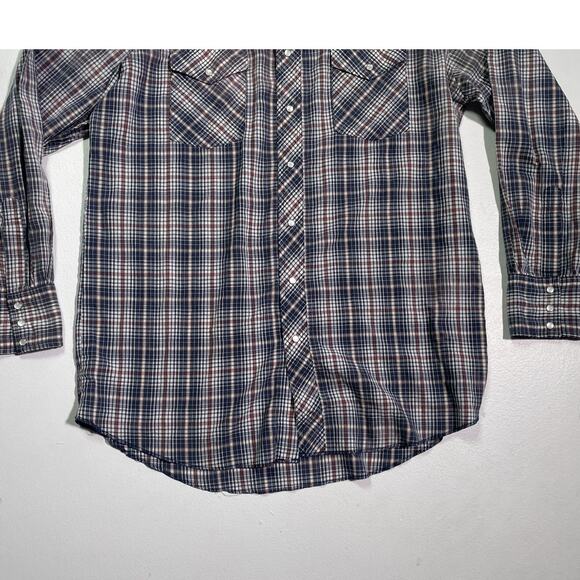 Vintage 80's WRANGLER Plaid Snap Button Shirt / Sz L/XL / Western Mens - Picture 4 of 8